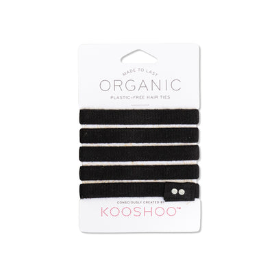 Front facing product image of Kooshoo Organic Hair Ties in Black. Available for purchase on The Conservationist. 